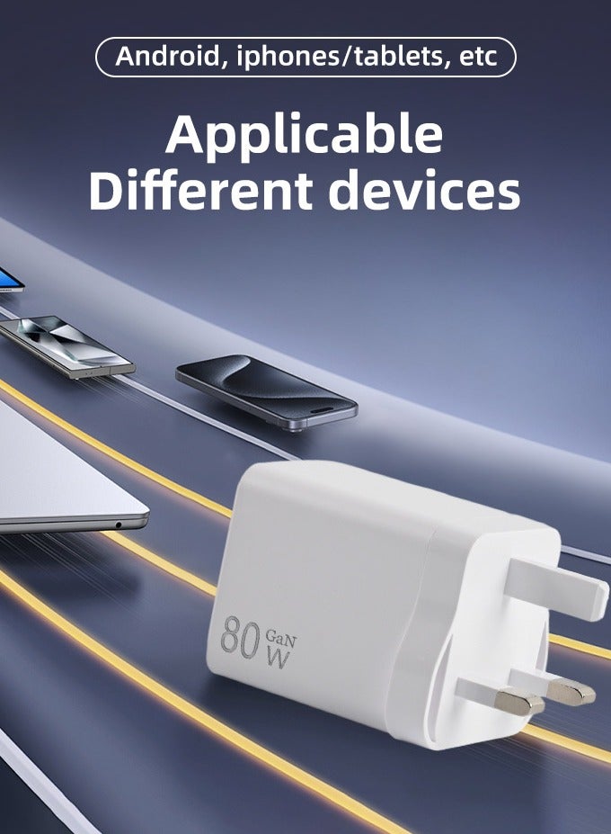 80W Super Fast Charger USB Type C Power Adapter Compatible with Samsung  S25 S24 S23 Ultra, S25+ S24+ S23+ Tab S9/S8  Series white - Image 3