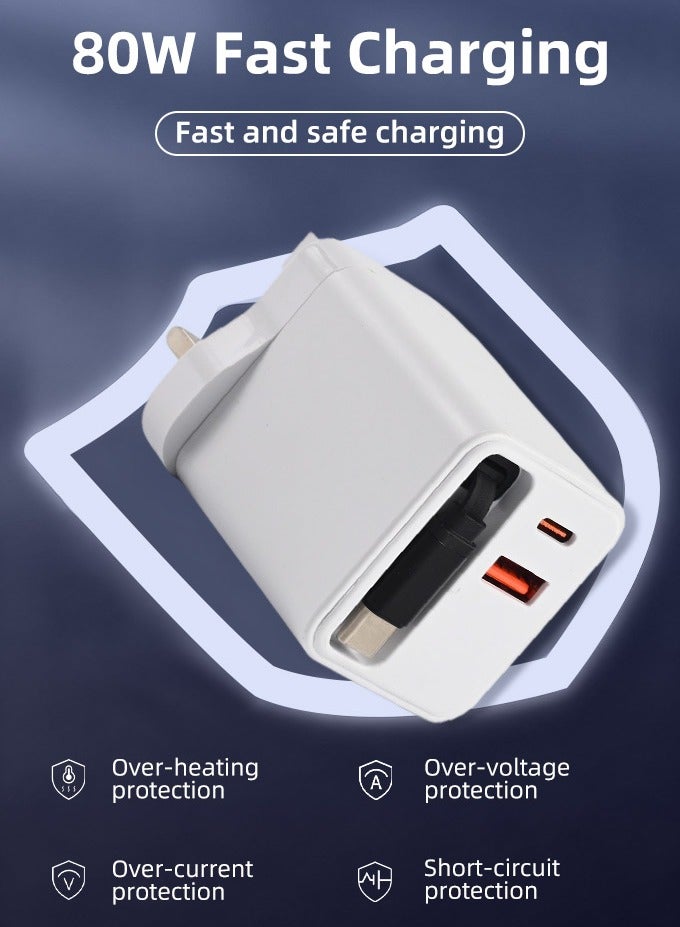 80W Super Fast Charger USB Type C Power Adapter Compatible with Samsung  S25 S24 S23 Ultra, S25+ S24+ S23+ Tab S9/S8  Series white - Image 5