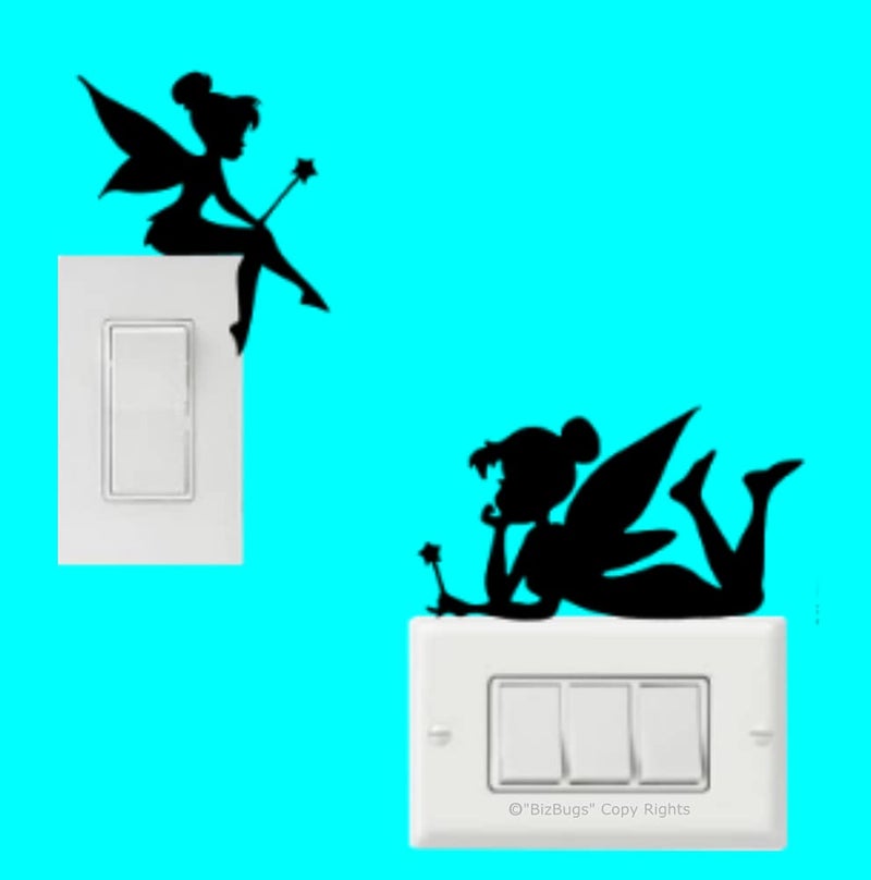 BizBugs 2 in 1 Tinker bel Fairy Light Switch Decal Vinyl Sticker Stickers and Decals for Walls Laptop 02Black BizBugs Backed Quality Product - Image 3