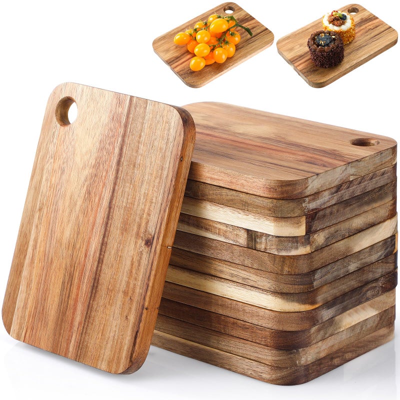 Vesici 12 Pcs Small Acacia Wood Cutting Board Rectangle Wooden Chopping Boards Lightweight Serving Tray Mini Cutting Board Bulk for Kitchen Meats Cheese Fruit Bread Wedding Gift
