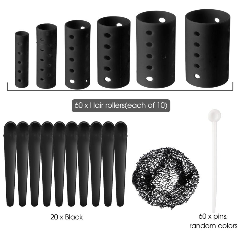 WILLBOND 141 Pieces Hair Rollers Set Include 60 Pcs Plastic Hair Rollers (black,6 Sizes) - Image 3