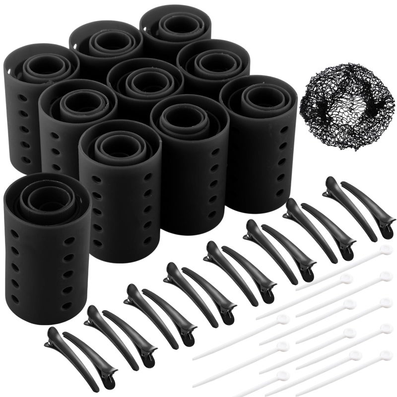 WILLBOND 141 Pieces Hair Rollers Set Include 60 Pcs Plastic Hair Rollers (black,6 Sizes) - Image 1