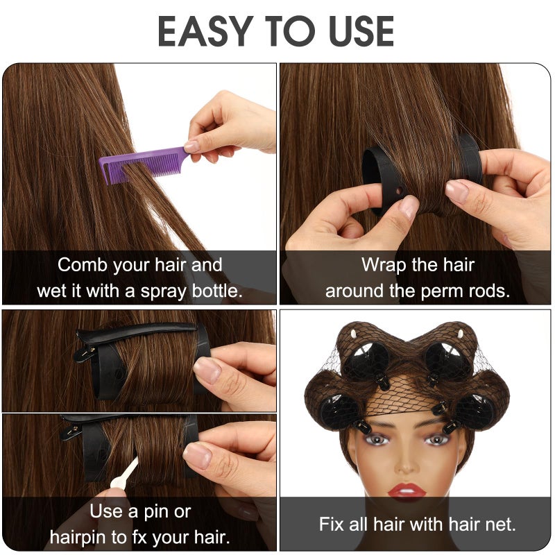 WILLBOND 141 Pieces Hair Rollers Set Include 60 Pcs Plastic Hair Rollers (black,6 Sizes) - Image 4