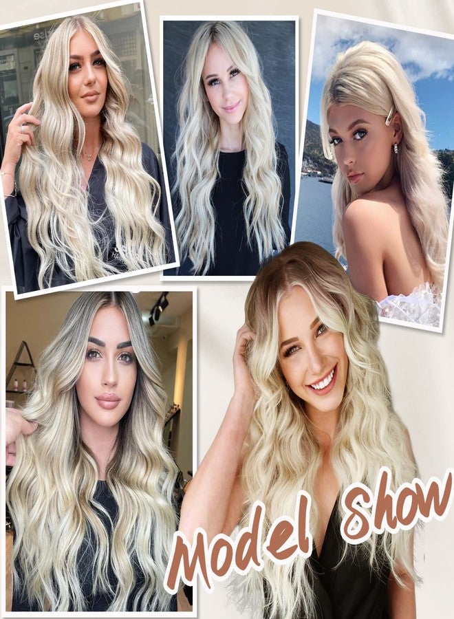 NAYOO 26" Long Wavy Blonde Wig for Women, Platinum Blonde Wig with Dark Roots, Natural Looking Wavy Synthetic Wig, Soft Long Ombre Blonde Wig for Daily Wear Party Cosplay - Image 5