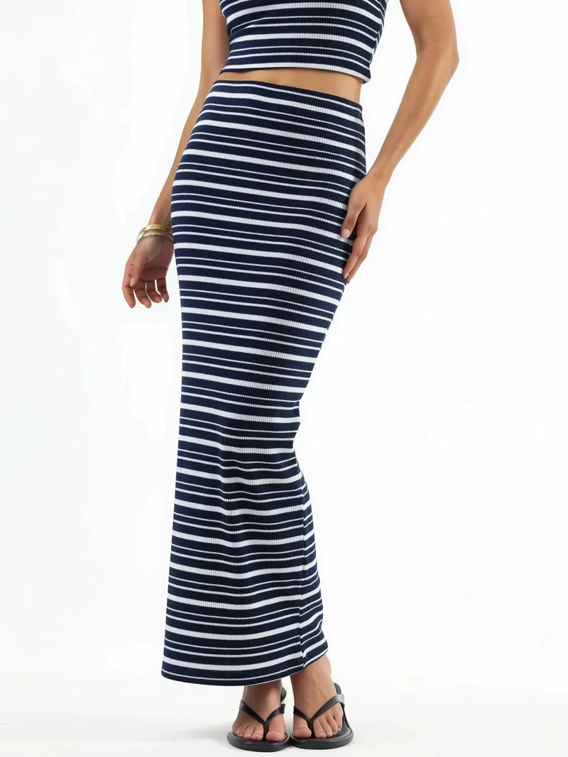 Busem BUSEM High Waist Striped Ribbed Maxi Skirt