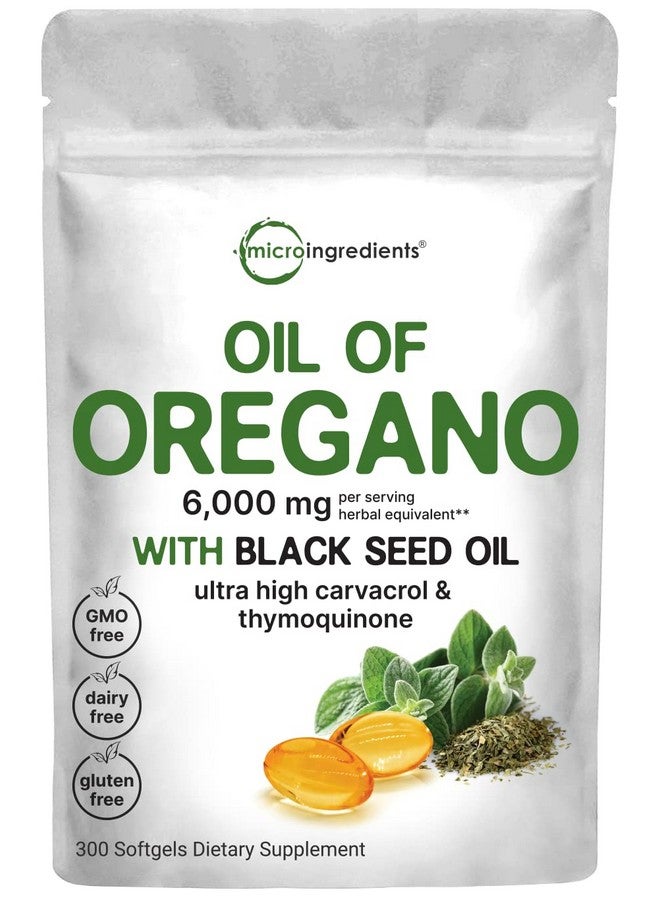 Micro Ingredients Oil Of Oregano Softgels 6000Mg Per Serving 300 Count ; With Black Seed Oil 4X Strength Carvacrol & Thymoquinone ; Plant Based Nongmo ; Antioxidant & Immune Support - Image 2