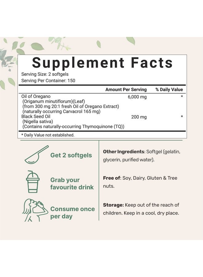 Micro Ingredients Oil Of Oregano Softgels 6000Mg Per Serving 300 Count ; With Black Seed Oil 4X Strength Carvacrol & Thymoquinone ; Plant Based Nongmo ; Antioxidant & Immune Support - Image 3