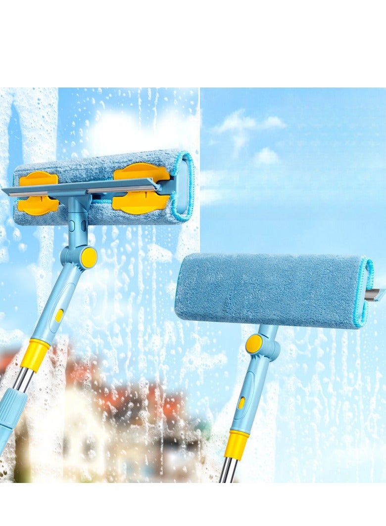 Y&D 1.53 Meter Pole Blue Double-Sided Window Cleaner Glass Cleaner Rod With 2 Pcs Scraper Tool With 6 Pcs Cloth And 1 Pcs Cleaning Effervescent Tablets - Image 1