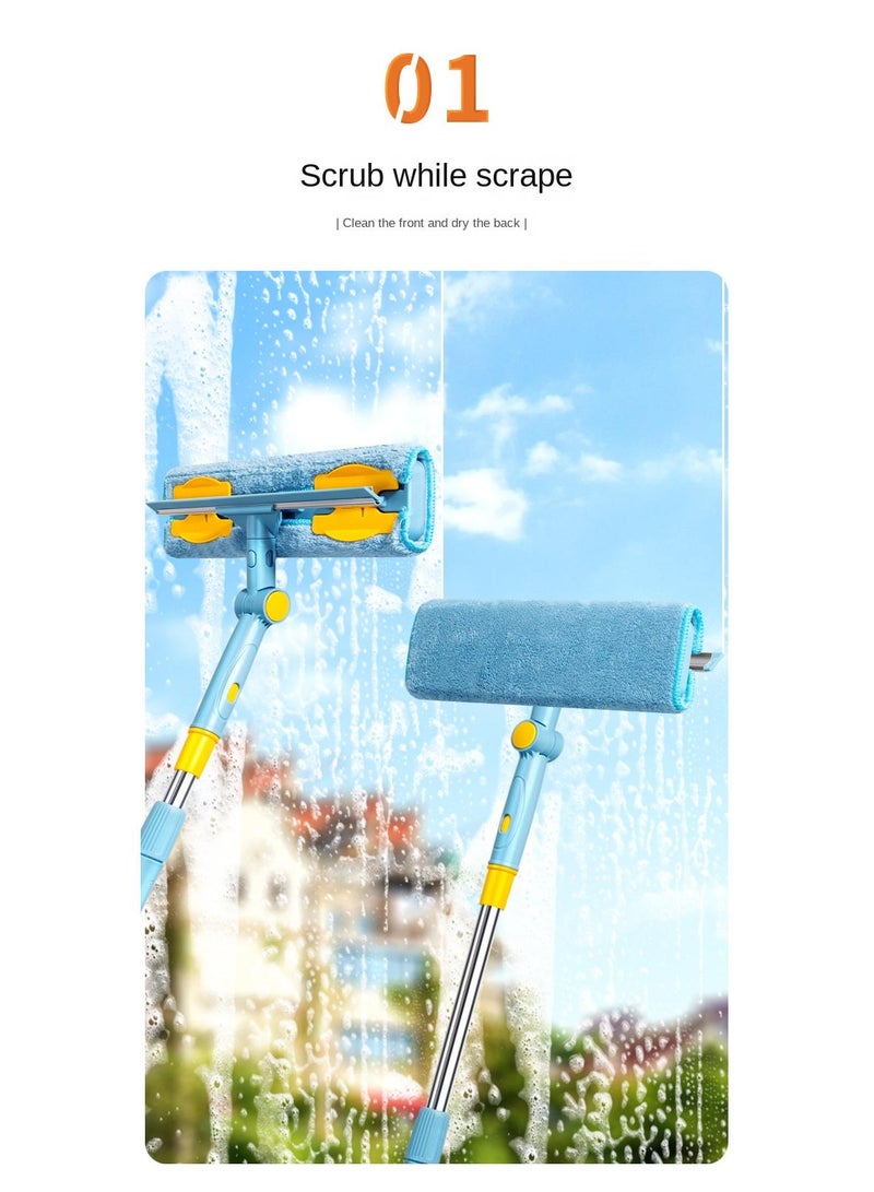Y&D 1.53 Meter Pole Blue Double-Sided Window Cleaner Glass Cleaner Rod With 2 Pcs Scraper Tool With 6 Pcs Cloth And 1 Pcs Cleaning Effervescent Tablets - Image 3