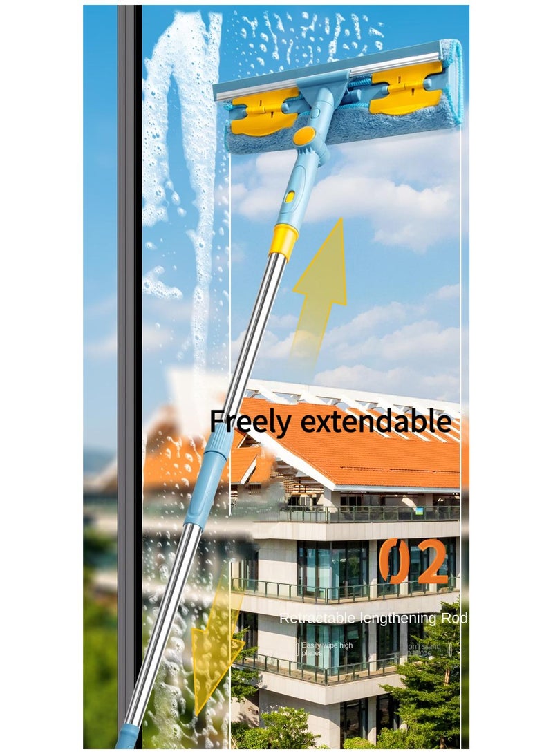 Y&D 1.53 Meter Pole Blue Double-Sided Window Cleaner Glass Cleaner Rod With 2 Pcs Scraper Tool With 6 Pcs Cloth And 1 Pcs Cleaning Effervescent Tablets - Image 4