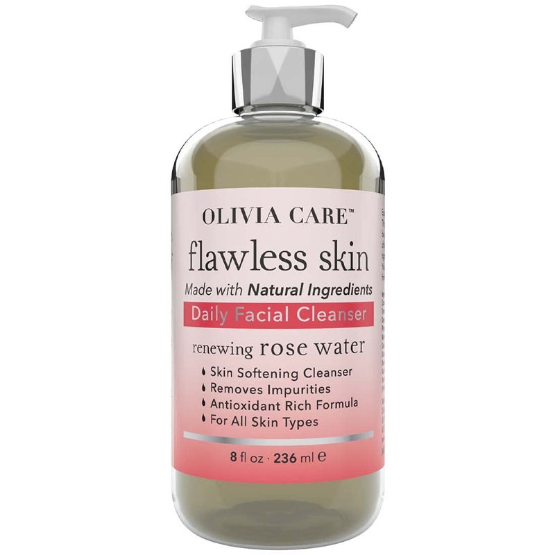 Daily Brightening Facial Cleanser - Natural Moisturize, Hydrate, Cleanse - Brighten Age Spot, Tighter & Soothe Skin - Antioxidants - All Skin Types. Evens Complexation - 8 FL OZ (Rose Water)