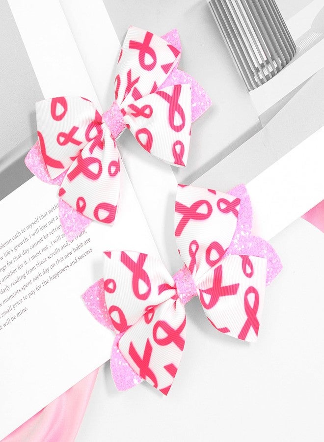 Doneace Breast Cancer Hair Clips Pink Ribbon Glitter Bow Hair Clips for Girls Cute Sequined Bow Hair Barrettes Alligator Hairpins for Breast Cancer Awareness Month Parade Party Hair Accessories 2PCS - Image 4
