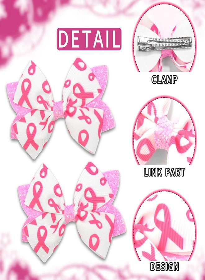 Doneace Breast Cancer Hair Clips Pink Ribbon Glitter Bow Hair Clips for Girls Cute Sequined Bow Hair Barrettes Alligator Hairpins for Breast Cancer Awareness Month Parade Party Hair Accessories 2PCS - Image 2