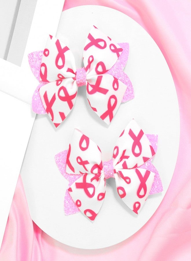 Doneace Breast Cancer Hair Clips Pink Ribbon Glitter Bow Hair Clips for Girls Cute Sequined Bow Hair Barrettes Alligator Hairpins for Breast Cancer Awareness Month Parade Party Hair Accessories 2PCS - Image 3