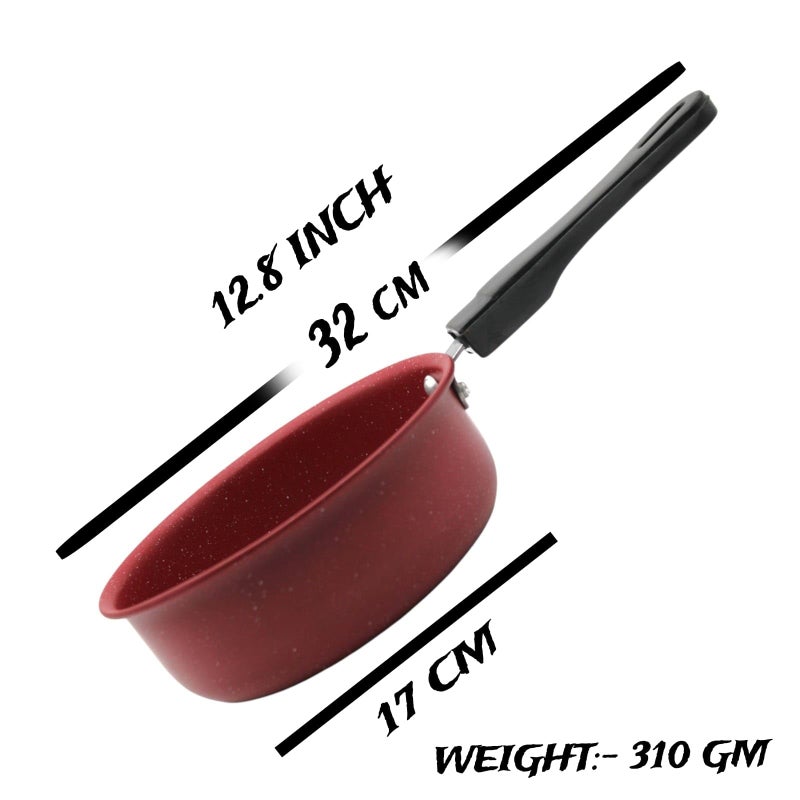 LAZYwindow Superior Nonstick Baby Sauce Pan/Frying Pan 17cm Dia & Tea Stainer, (Base Colour Maroon) Pack of 2. - Image 5