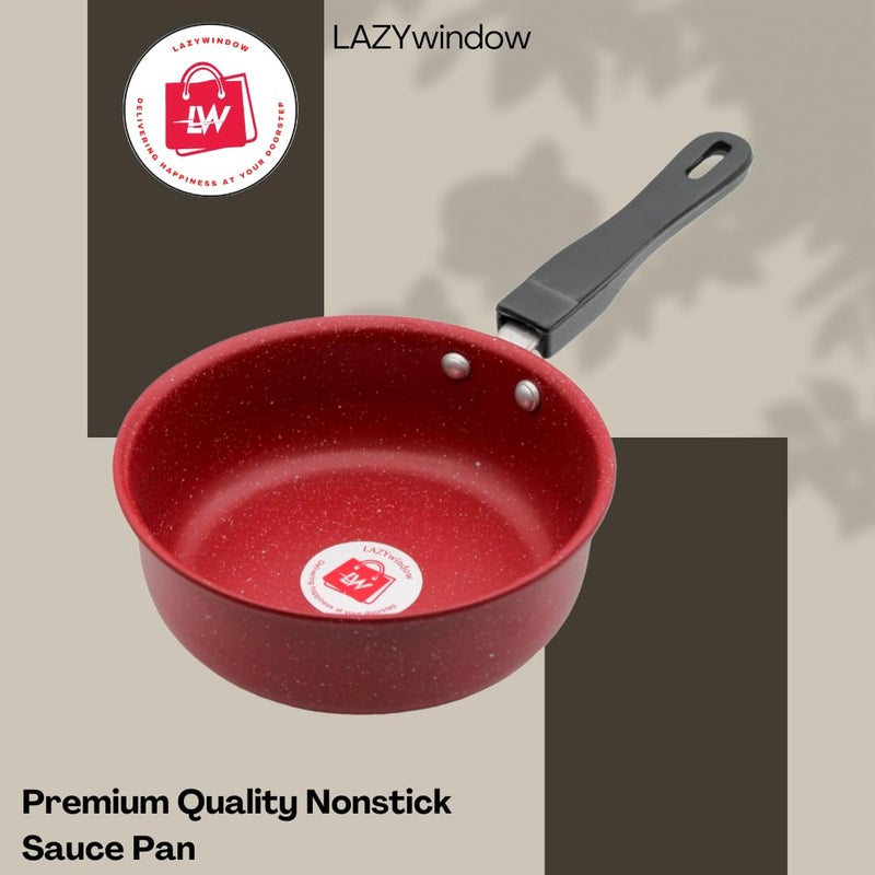 LAZYwindow Superior Nonstick Baby Sauce Pan/Frying Pan 17cm Dia & Tea Stainer, (Base Colour Maroon) Pack of 2. - Image 3