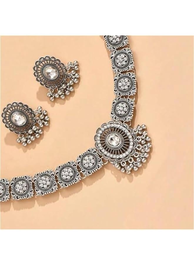 Indian Jewelry Sets for Women Bollywood Choker Necklace Earring Set Gold Jhumkas Indian Earrings Traditional Vintage Ethnic Accessories Indian Outfits Wedding Party Prom JewelrySXVPS - Image 5