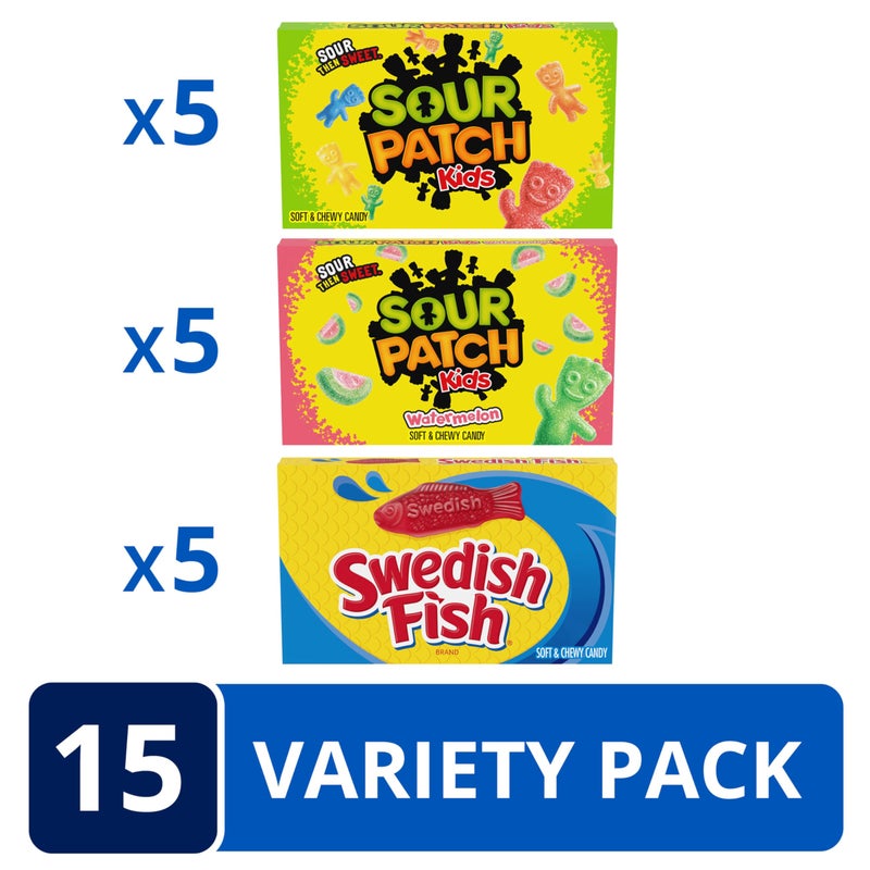 حلوى SOUR PATCH KIDS و SWEDISH FISH الطرية والمطاطية - مجموعة متنوعة، حلوى بالجملة، 15 صندوق - Image 2