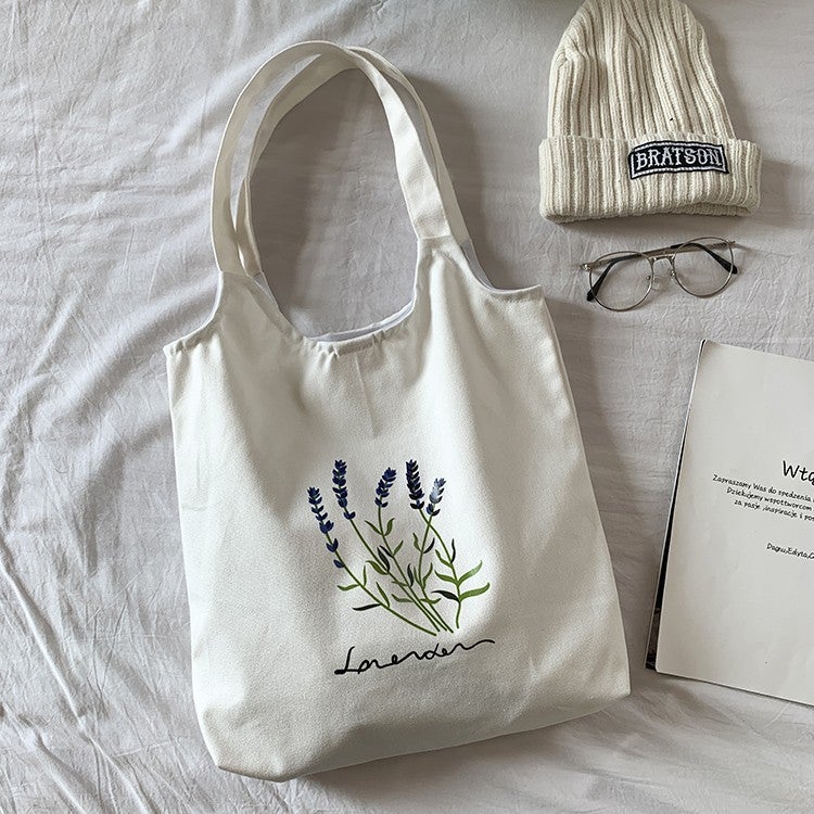 New Canvas Bag Women'S Shoulder Fresh Style Artistic Student Schoolbag Korean Style Lavender Cloth Bag Women'S Canvas - Image 2