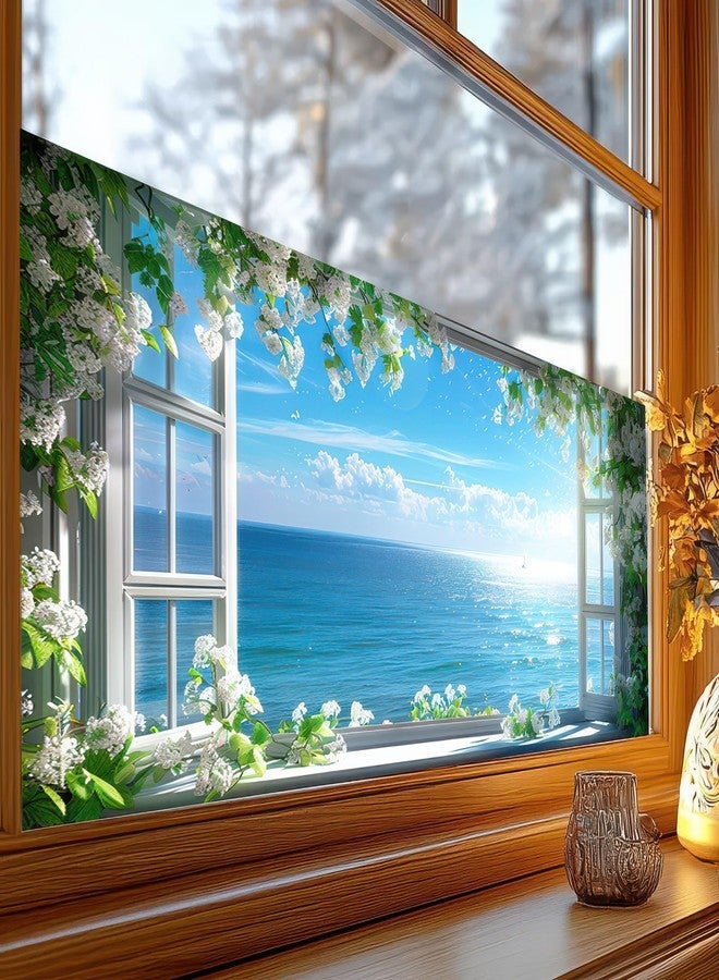 BlissYard Window Privacy Film 39.3×17.7 Inchs Stain Glass Window Film for Glass Sea Scene Glass Decorations Anti-UV Sun Non-Adhesive Static Cling Glass Covering Sticker for Bathroom and Living Room - Image 4