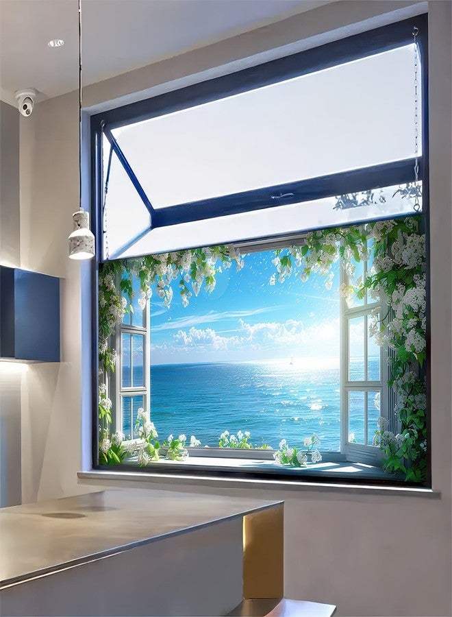 BlissYard Window Privacy Film 39.3×17.7 Inchs Stain Glass Window Film for Glass Sea Scene Glass Decorations Anti-UV Sun Non-Adhesive Static Cling Glass Covering Sticker for Bathroom and Living Room - Image 3