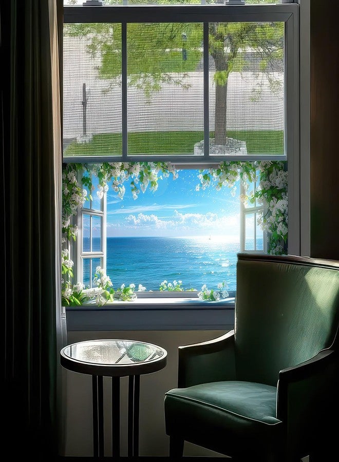 BlissYard Window Privacy Film 39.3×17.7 Inchs Stain Glass Window Film for Glass Sea Scene Glass Decorations Anti-UV Sun Non-Adhesive Static Cling Glass Covering Sticker for Bathroom and Living Room - Image 1