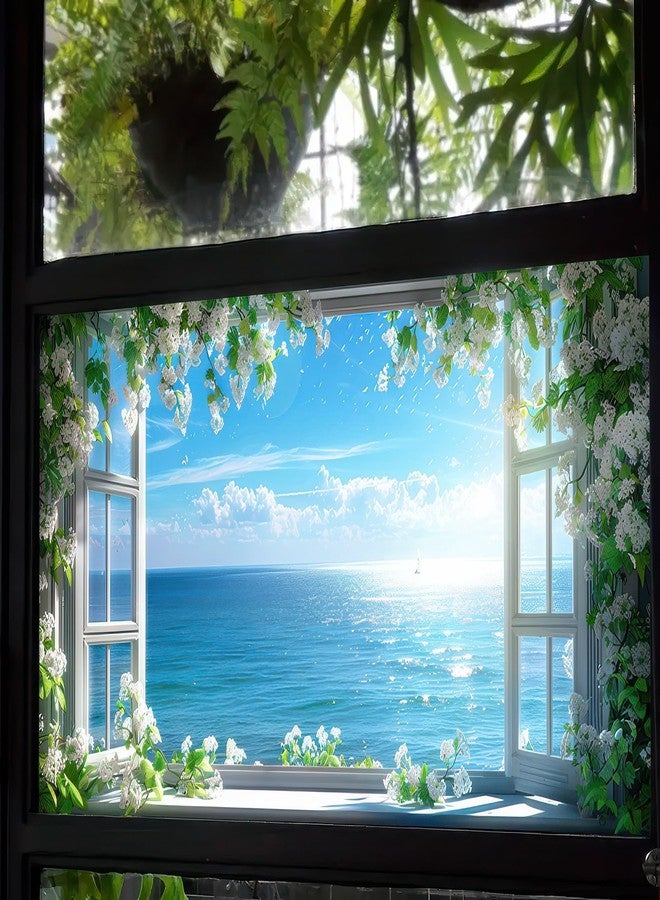 BlissYard Window Privacy Film 39.3×17.7 Inchs Stain Glass Window Film for Glass Sea Scene Glass Decorations Anti-UV Sun Non-Adhesive Static Cling Glass Covering Sticker for Bathroom and Living Room - Image 2