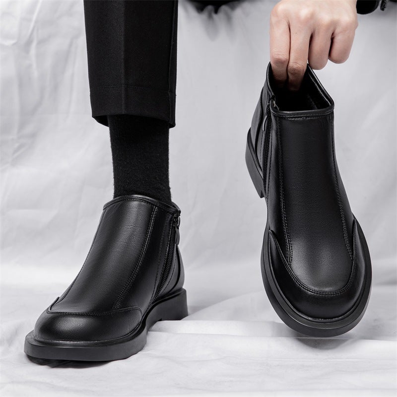 2024 Mens Martin Boots Leather Winter Trendy Black cotton shoes 