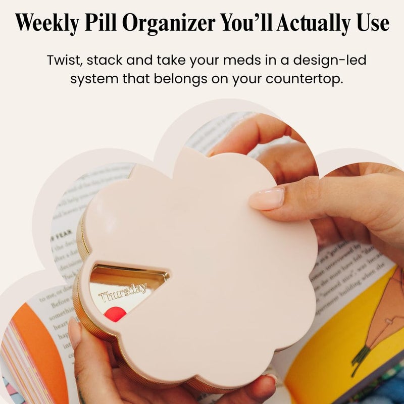 Dosey Twist+Stack Pill Organizer, Weekly & Daily Medicine Organizer Case, Portable Travel Pill Box, Compact Vitamin & Medication Storage Solution, Blush Gold - Image 3