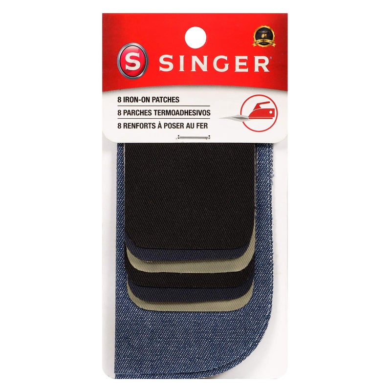 SINGER Denim & Twill Iron-On Patches Combo, 8pc Assorted - Image 1