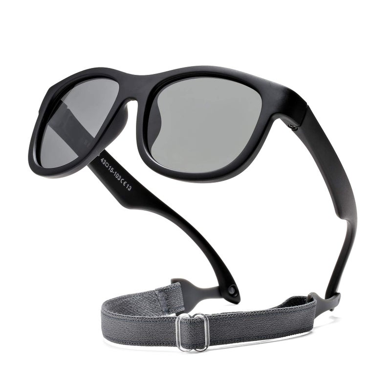 COASION Flexible Polarized Baby Sunglasses with Strap Adjustable for Toddler Newborn Infant 0-24 Months (Matte Black/Grey) - Image 2