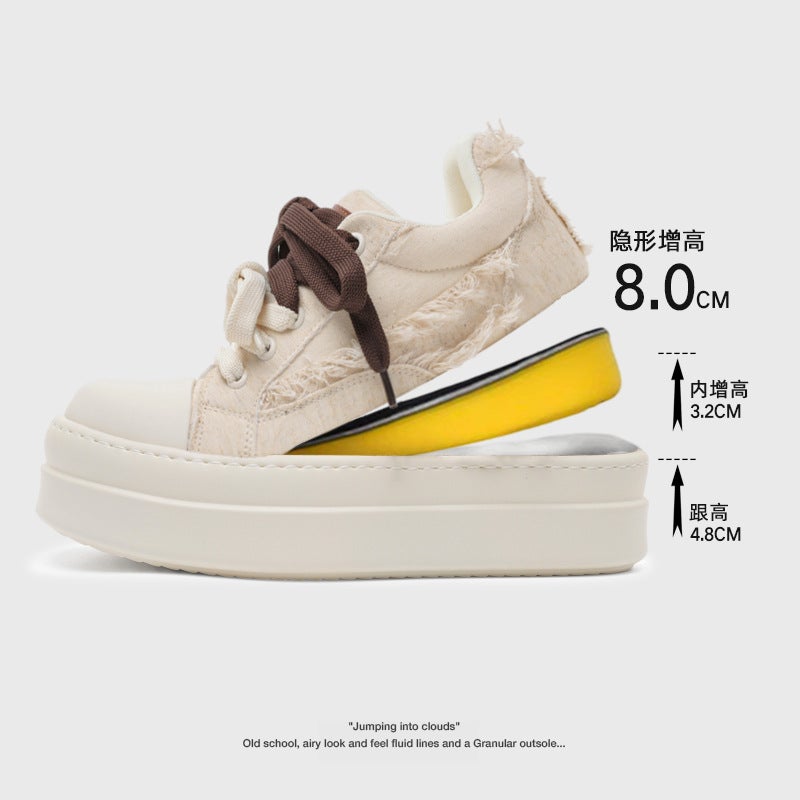 New Style Invisible 8cm Height-Increasing Thick-Soled Low-Top Canvas Breathable Casual Sports Shoes for Men and Women Couples - Image 2