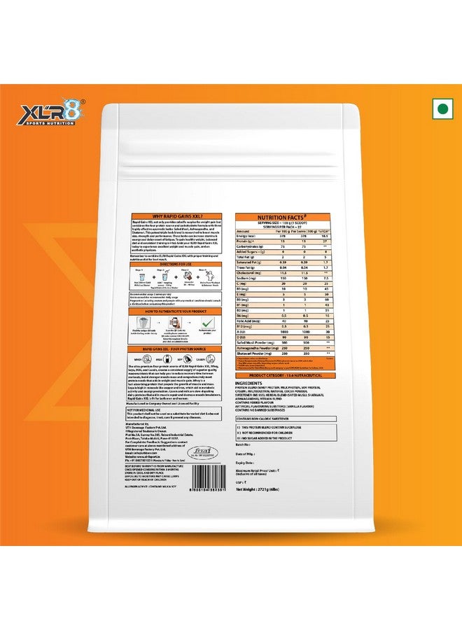 XLR8 Rapid Gains XXL High Protein and High Calorie Formula for Mass and Weight Gain with Performance Boosting Ayurvedic Herbs and Essential Vitamins (Swiss Chocolate, 2721 g (Pack of 1)) - Image 5