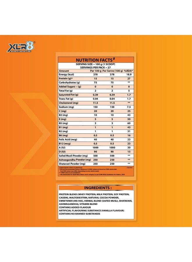 XLR8 Rapid Gains XXL High Protein and High Calorie Formula for Mass and Weight Gain with Performance Boosting Ayurvedic Herbs and Essential Vitamins (Swiss Chocolate, 2721 g (Pack of 1)) - Image 2