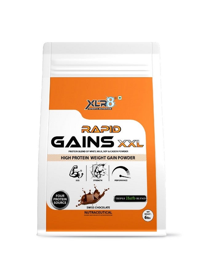 XLR8 Rapid Gains XXL High Protein and High Calorie Formula for Mass and Weight Gain with Performance Boosting Ayurvedic Herbs and Essential Vitamins (Swiss Chocolate, 2721 g (Pack of 1)) - Image 1