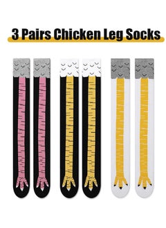 3 Pairs Chicken Leg Socks, Chicken Feet Stockings, Cotton Knee Thigh High Socks Novelty Pattern Athletic Socks for Women Girls Striped Socks Funny Gifts