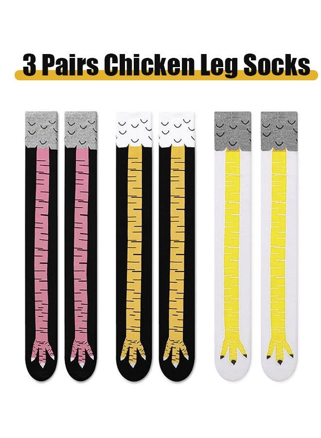 ZVEV 3 Pairs Chicken Leg Socks, Chicken Feet Stockings, Cotton Knee Thigh High Socks Novelty Pattern Athletic Socks for Women Girls Striped Socks Funny Gifts - Image 1