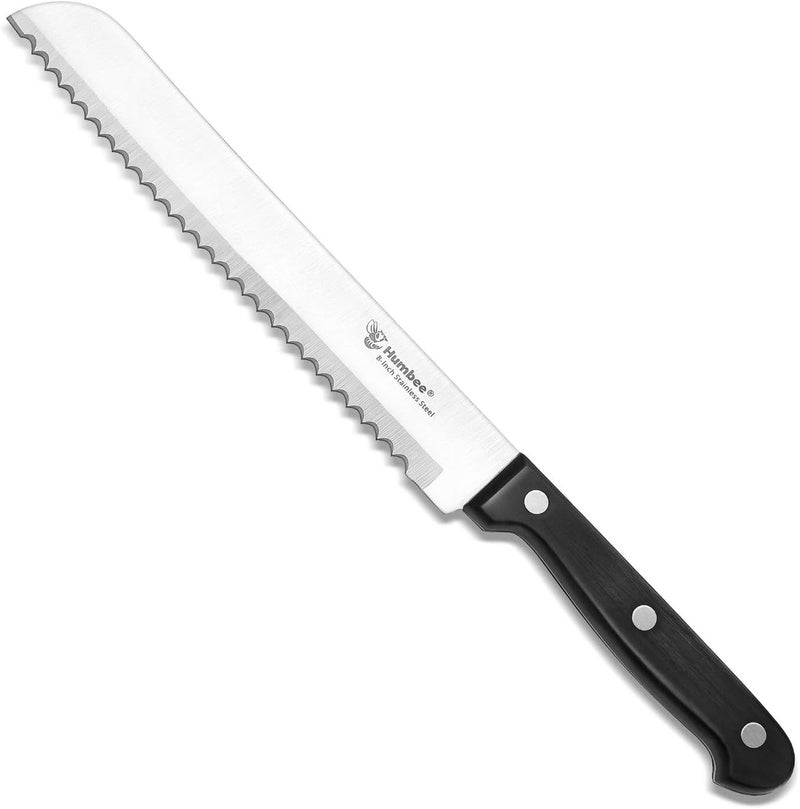 Humbee 8-Inch Serrated Bread Knife, Premium Stainless Steel Blade with Wave Edge, Full Tang Handle, Razor Sharp Knife for Bread, Durable Professional Kitchen Knife - Image 1