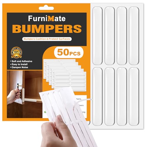 FURNIMATE Anti Door Slam 50PCS, Door Slam Silencer, Clear Cabinet Door Bumpers, Rubber Bumpers Self Adhesive 2.5x0.4x0.08 inches - Image 1