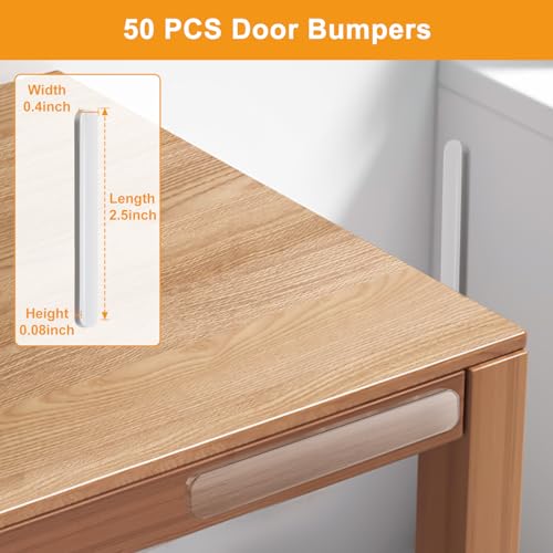 FURNIMATE Anti Door Slam 50PCS, Door Slam Silencer, Clear Cabinet Door Bumpers, Rubber Bumpers Self Adhesive 2.5x0.4x0.08 inches - Image 5