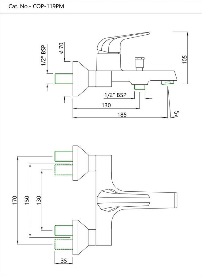 JAQUAR Continental Prime Series Normal Flow Exposed Part Kit 2 Way Diverter (Chrome), COP-119PM | Connections - Only to Spout & Hand Shower | Wall Mounted, Knob Selector with Button - Image 4