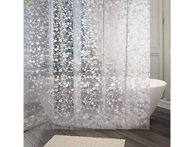 Clairs PVC Leaf Stone Waterproof Shower Curtain | Bathroom Curtain | Transparent | (4.5X 9 Feet Pack of 1) - Image 1