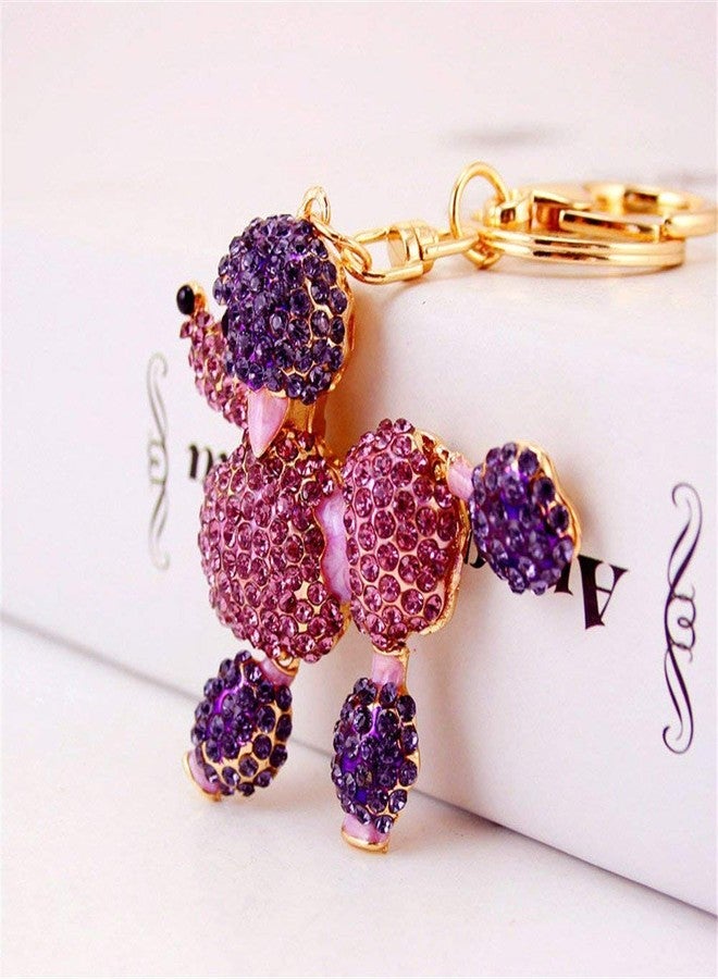 Bestdays Cute Poodle Sparkling Charm Blingbling Dog Keychain Crystal Rhinestone Pendant (Purple) - Image 3