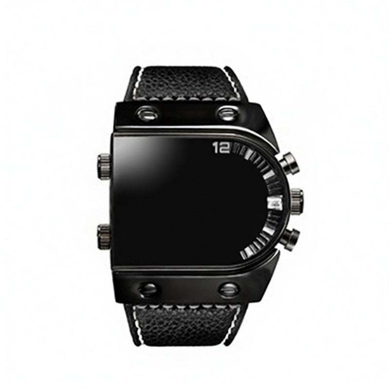 Oulm Men Wrist Watch: Black Leather Band, Eye-Catching Appearance - High Precision Quartz Movement for Business Casual Indoor Outdoor Activities - Image 1