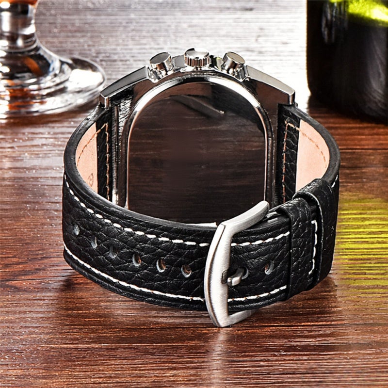 Oulm Men Wrist Watch: Black Leather Band, Eye-Catching Appearance - High Precision Quartz Movement for Business Casual Indoor Outdoor Activities - Image 4