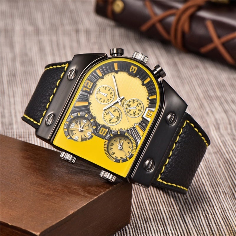 Oulm Men Wrist Watch: Black Leather Band, Eye-Catching Appearance - High Precision Quartz Movement for Business Casual Indoor Outdoor Activities - Image 3