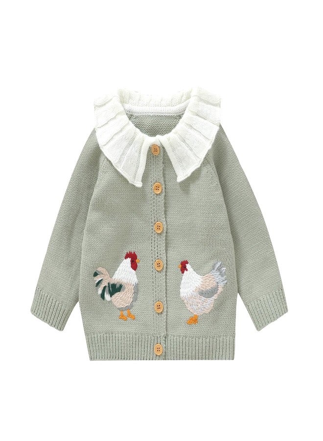 BULINGNA Toddler Baby Girl Cardigan Sweater Chicken Turn-Down Collar Sweatshirt Button Down Knitwear Outwear Farm Outfits (Green, 2-3 Years) - Image 1