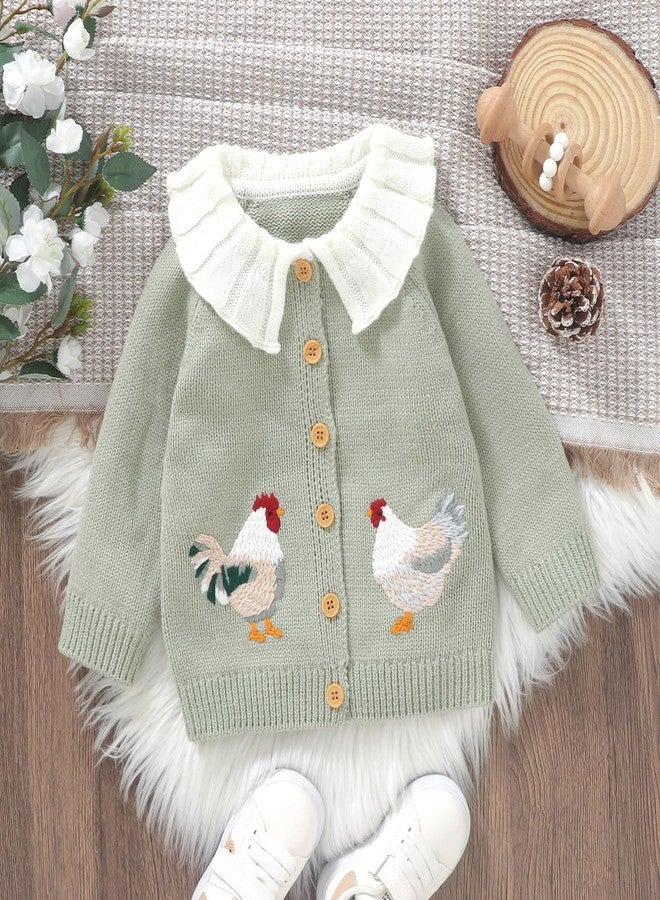 BULINGNA Toddler Baby Girl Cardigan Sweater Chicken Turn-Down Collar Sweatshirt Button Down Knitwear Outwear Farm Outfits (Green, 2-3 Years) - Image 3