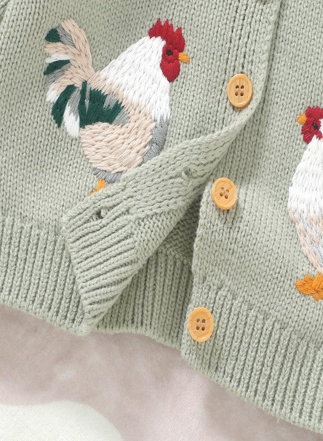 BULINGNA Toddler Baby Girl Cardigan Sweater Chicken Turn-Down Collar Sweatshirt Button Down Knitwear Outwear Farm Outfits (Green, 2-3 Years) - Image 5