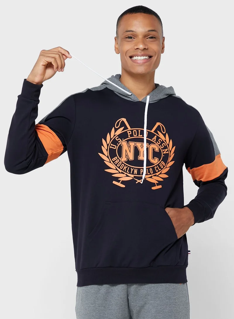 U.S. Polo Assn. Logo Printed Hoodie And Sweatpants Pyjama Set